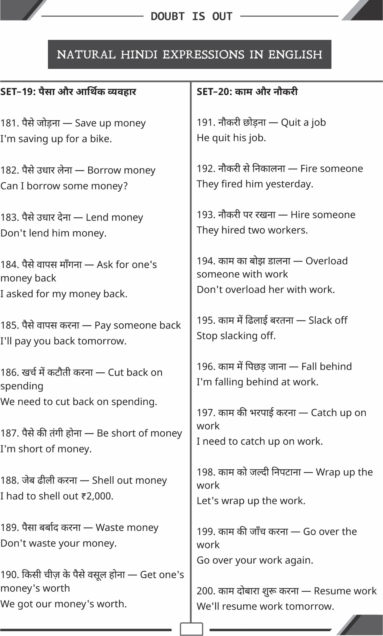 DOUBT IS OUT sample page: Natural Hindi Expressions