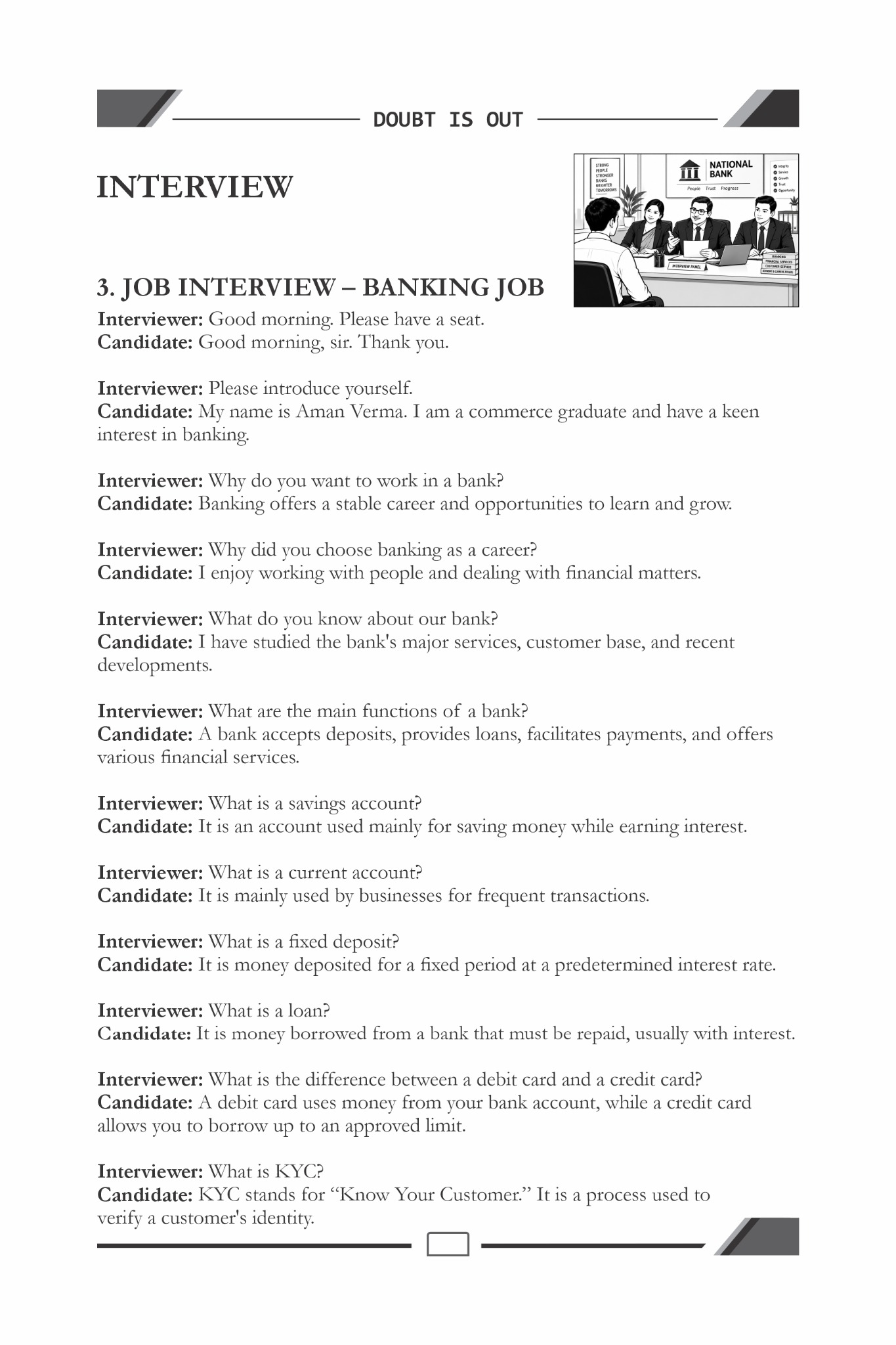 DOUBT IS OUT sample page: Banking Job Interview